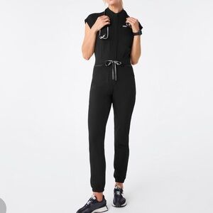 Figs Black Cap-Sleeve Medical Jumpsuit